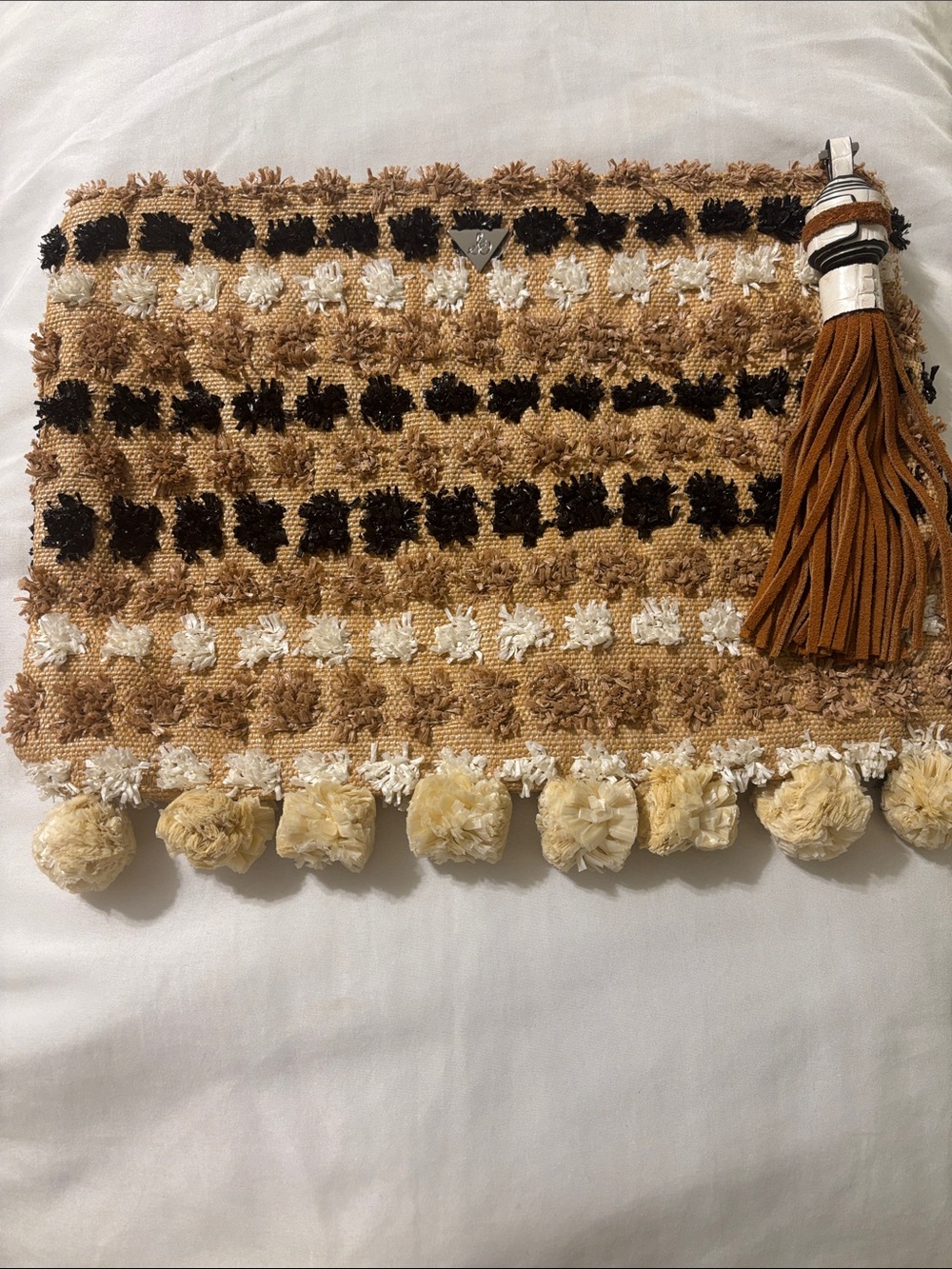 Sam Edelman Pom Pom Tassel Large Woven Clutch NWOT